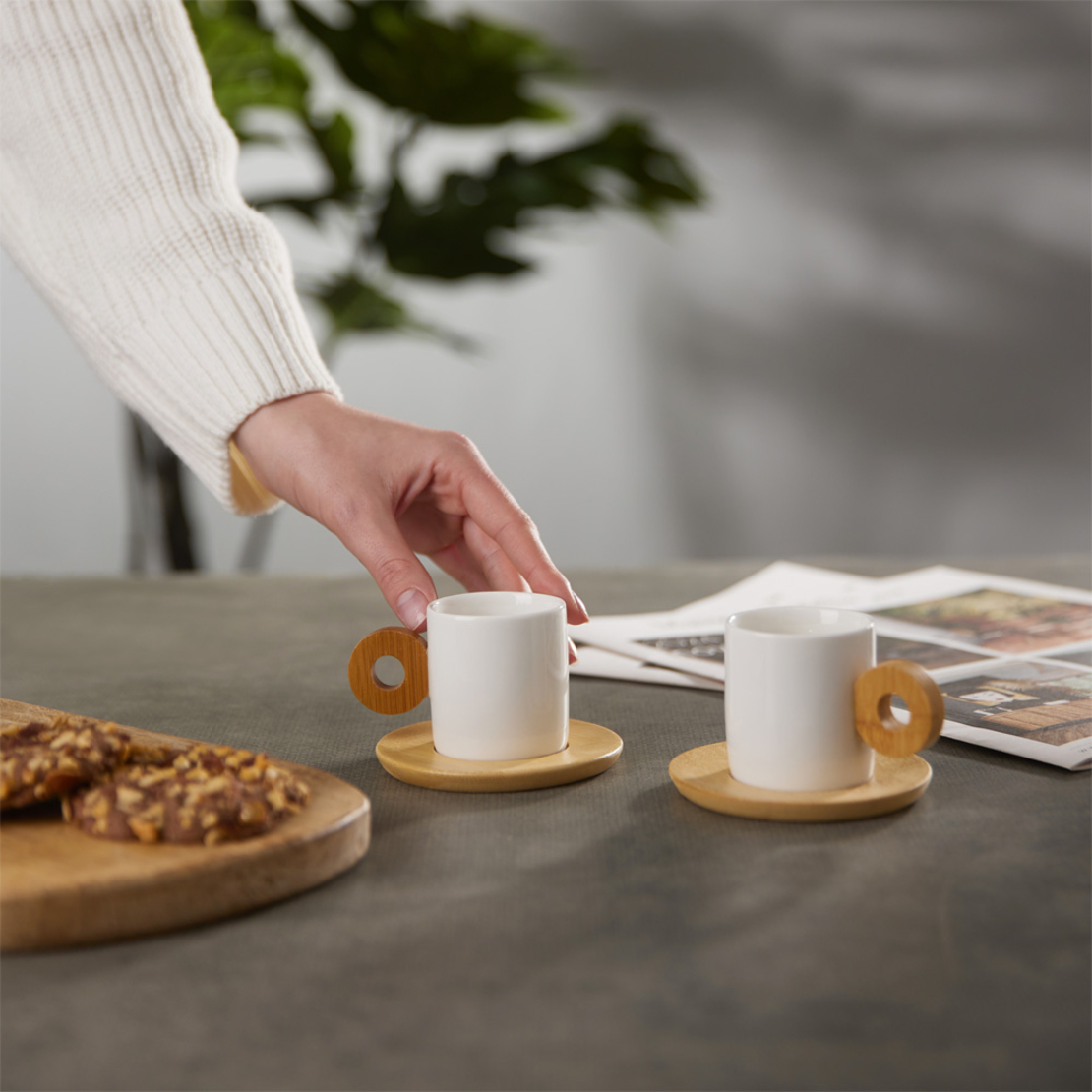 NORDIC MUG SET 2PCS PORCELAIN BAMBOO WHITE NATURAL