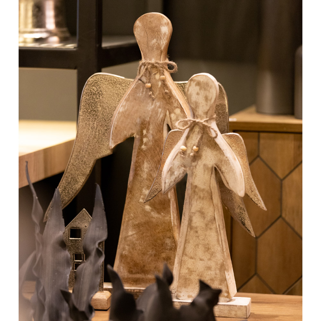 XMAS ENKEL 2 ANGEL WOOD ALUMINIUM SILVER 35x7xH42c