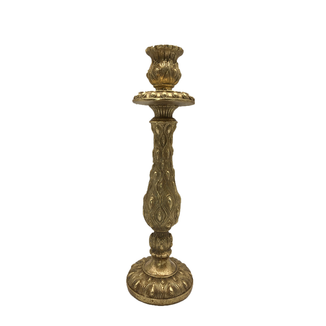 PEACOCK CANDLE HOLDER POLYRESIN GOLD ANTIQUE 10x10