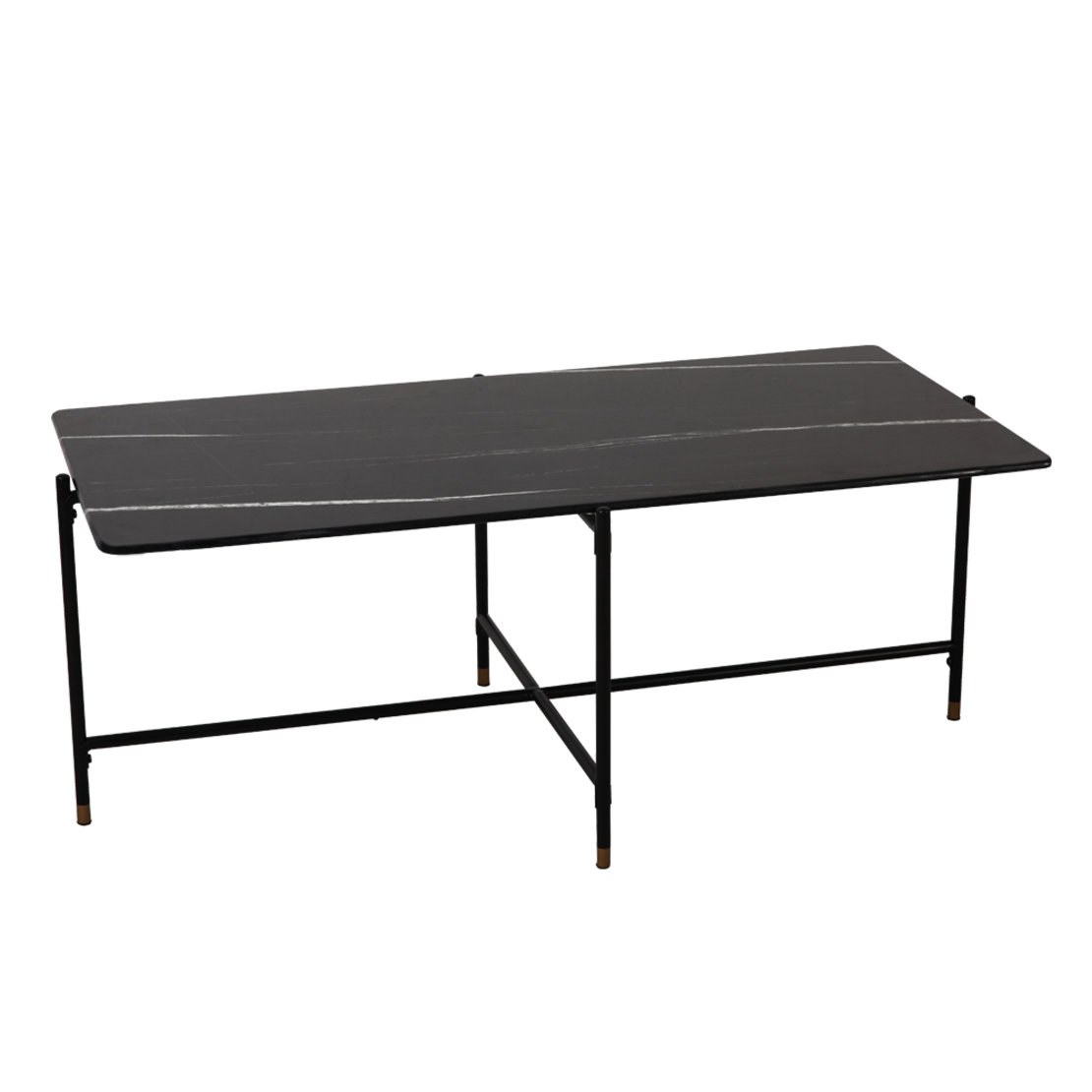 NERO COFFEE TABLE GLASS BLACK WITH MARBLE PATTERN METAL BLACK 113x58xH43cm E1 PRC