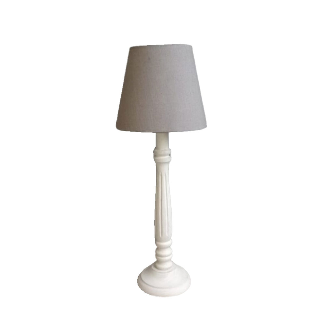 ORIANNE LAMP TABLE WOOD FABRIC ANTIQUE WHITE GREY