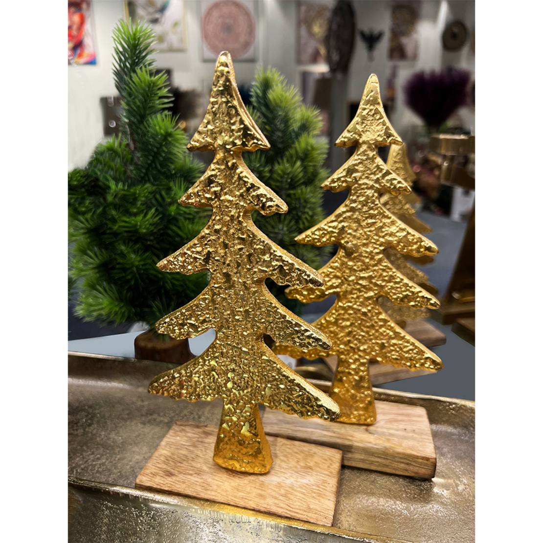XMAS ORO TREE ALUMINIUM WOOD MANGO GOLD NATURAL 14