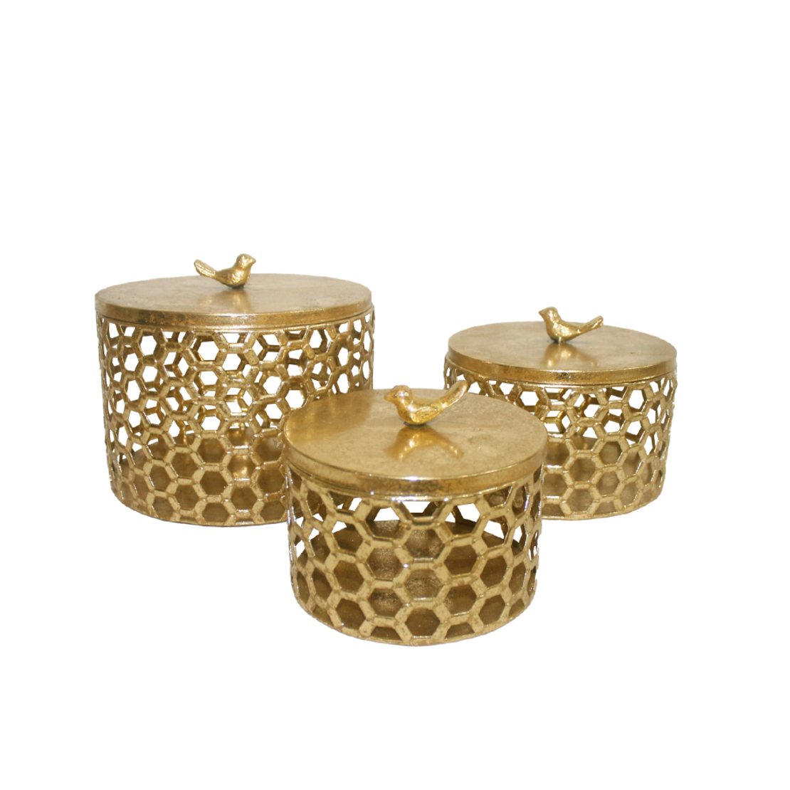 HIVE BOX WITH LID SET 3PCS METAL GOLD D25,4-20,96-