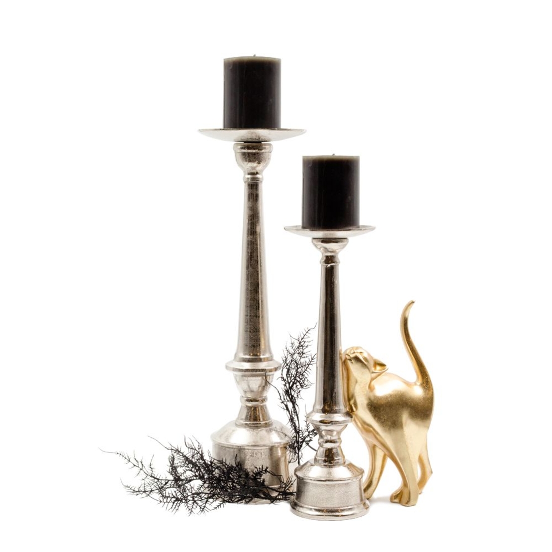 PILLAR CANDLE HOLDER ALUMINIUM SILVER D14xH44cm IN