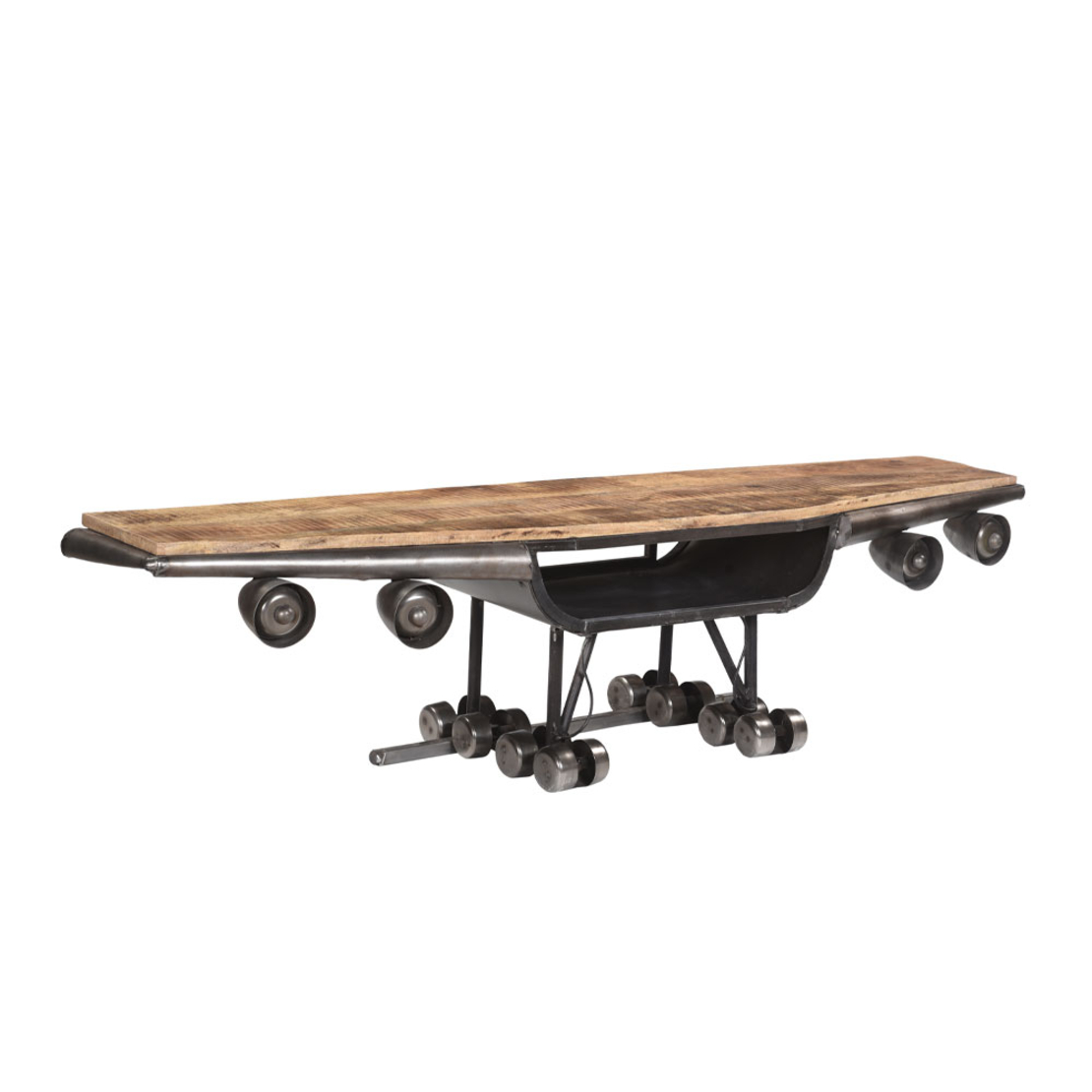WINGS TV STAND METAL GUNMETAL NATURAL WOOD MANGO 188x44xH44cm IN