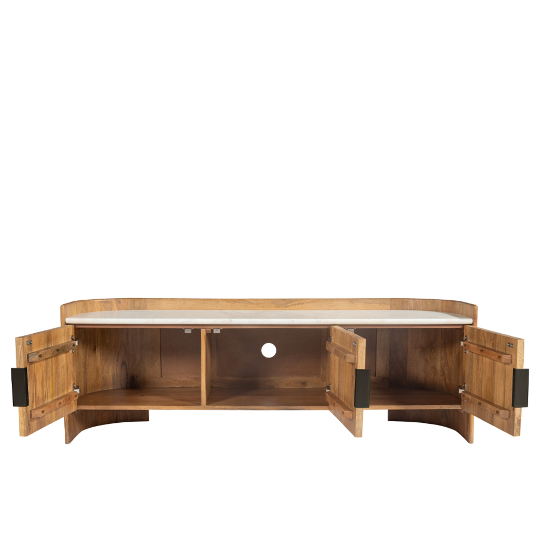 ORGANIC BITTER TV STAND 2DOORS WOOD MANGO WALNUT WHITE MARBLE 147x45x50 IN