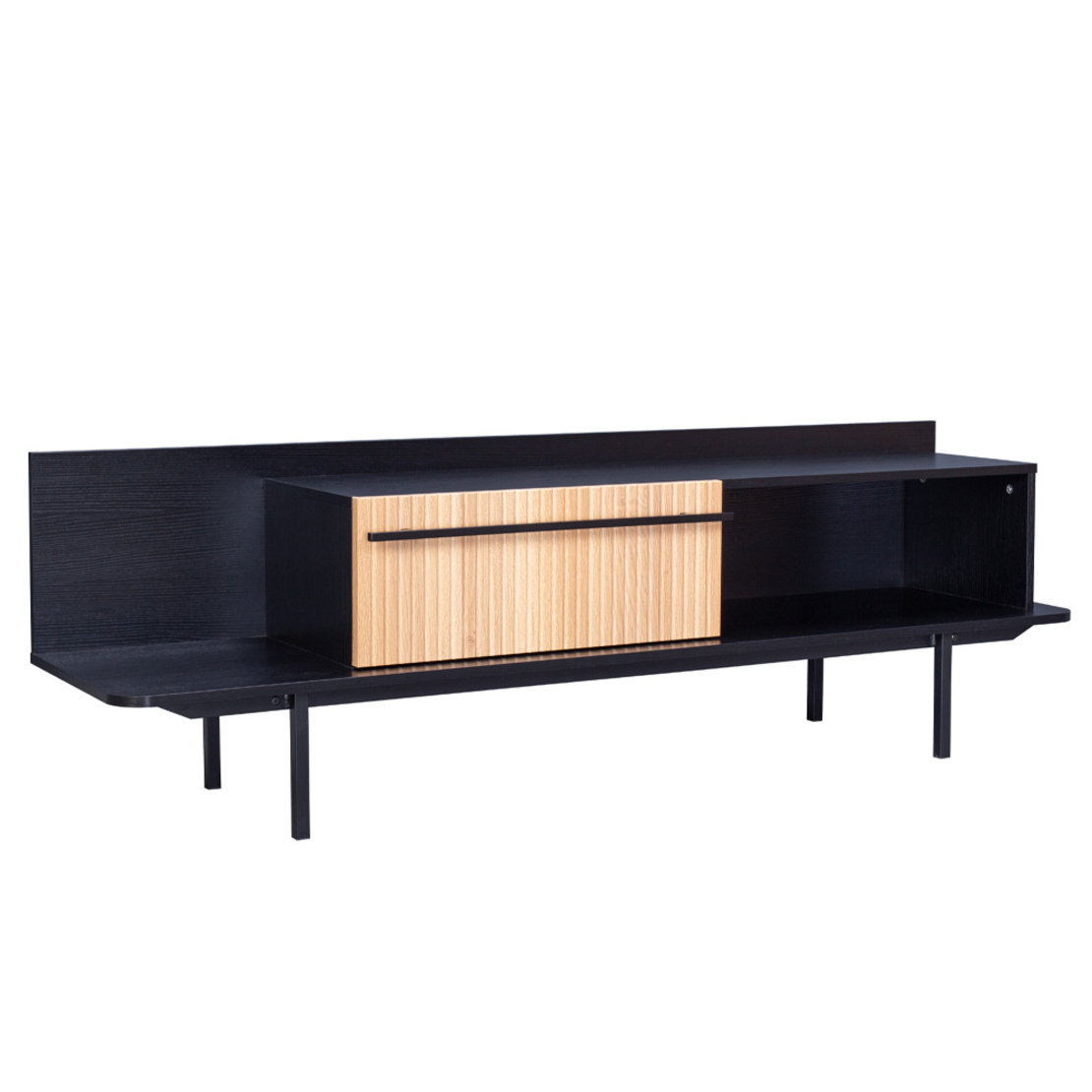 ORIGAMI TV STAND 1DRAWER CHIPBOARD WITH MELAMINE CARTA BLACK SONOMA METAL BLACK 160x39,5xH50cm E1 PRC