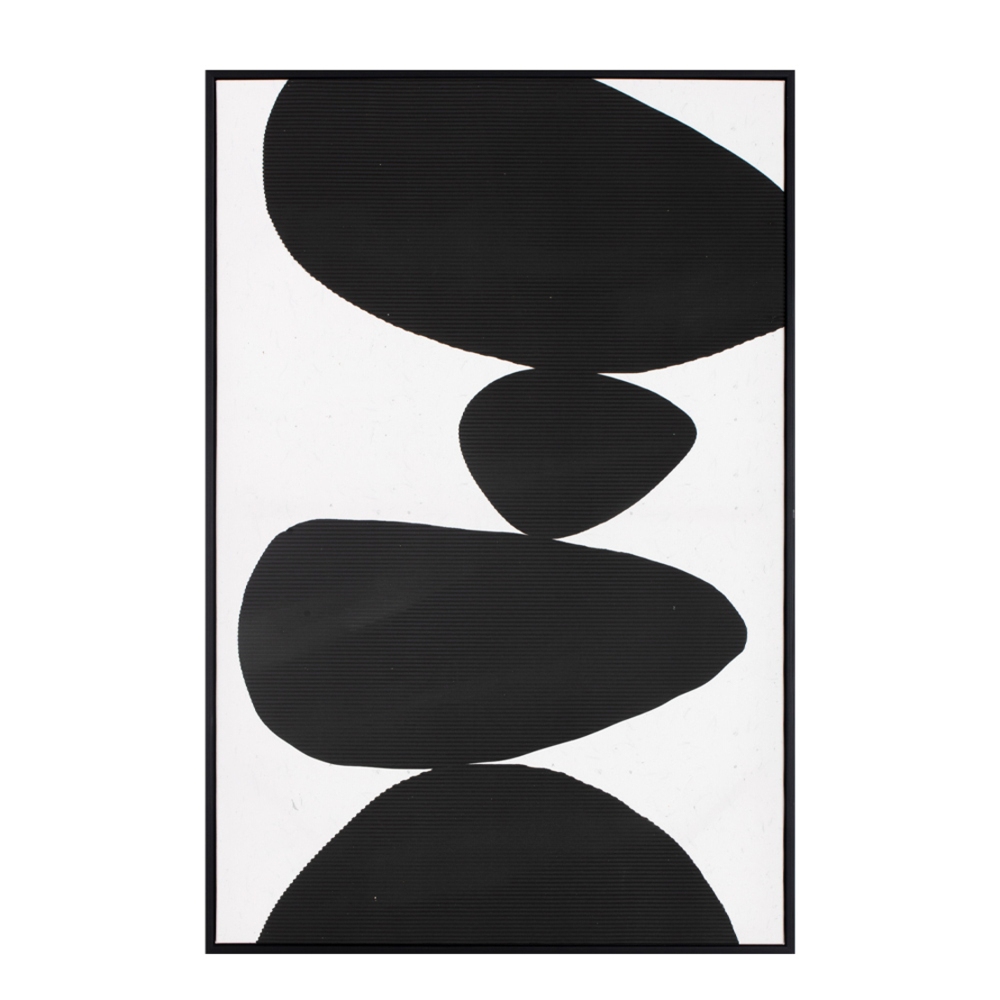 TREMBLING STONE PAINTING DECORATIVE 60x90x4 CANVAS WHITE BLACK WOOD BLACK