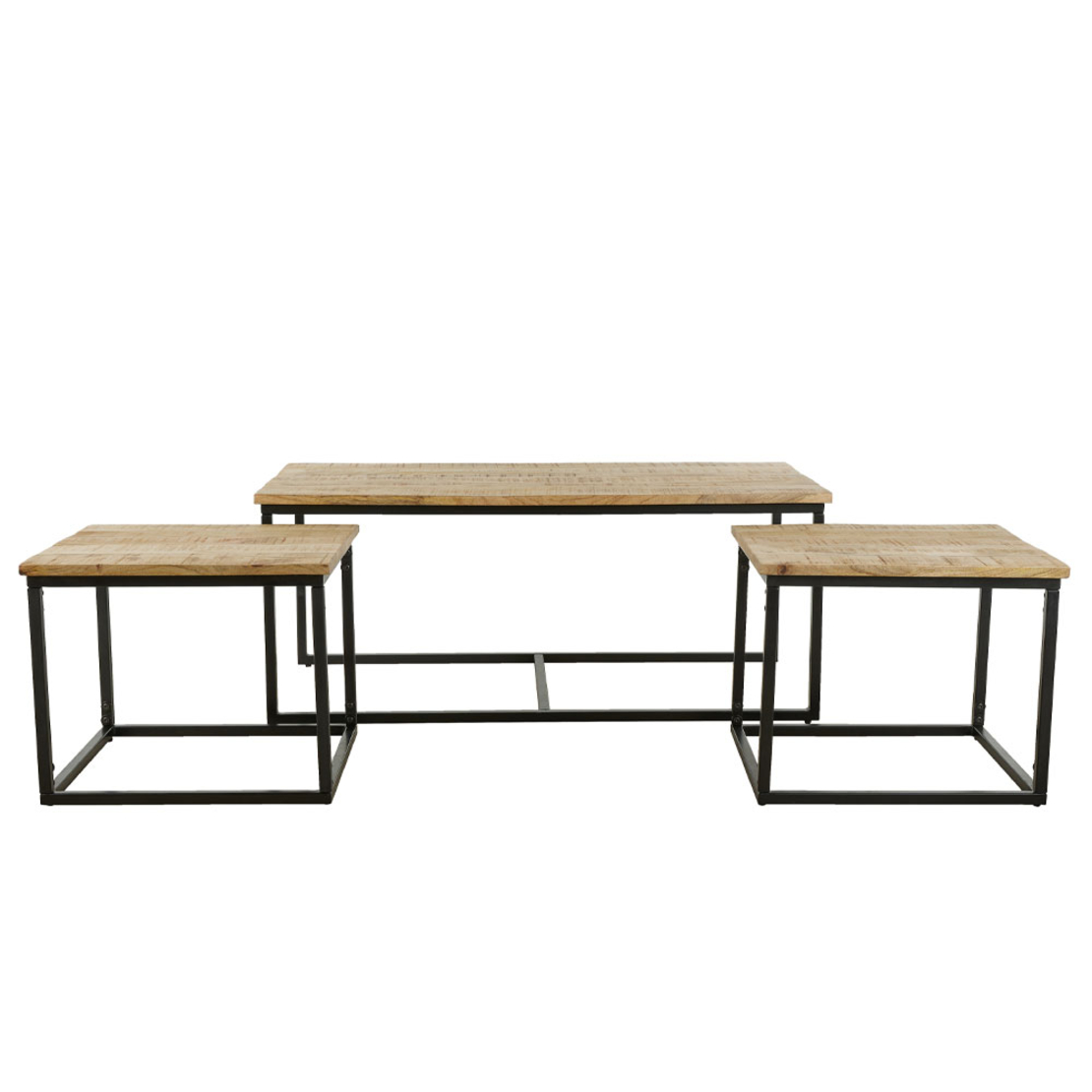 QUADRO COFFEE TABLE SET 3PCS WOOD MANGO NATURAL ROUGH METAL BLACK 110x60xH45cm IN