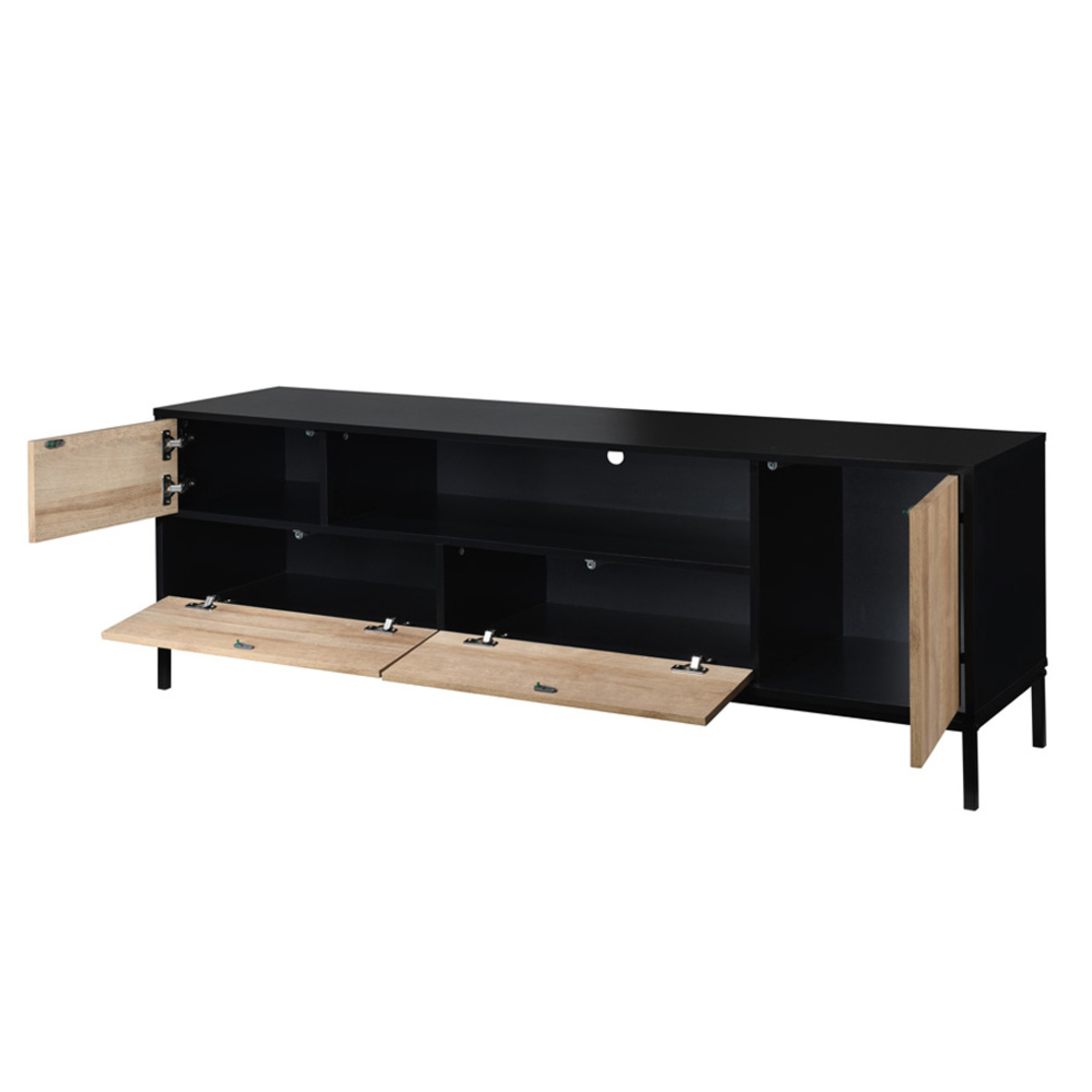 BLACKBIRD TV STAND CHIPBOARD WITH MELAMINE CARTA RIVIERA OAK BLACK METAL 160x40,5xH58cm MY