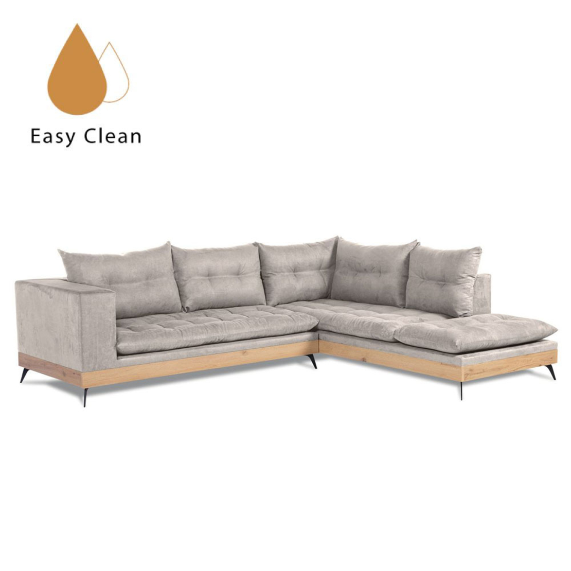 LEGNO SOFA CORNER RIGHT EASY CLEAN FABRIC GREY LIGHT POLO1321 E1 GR