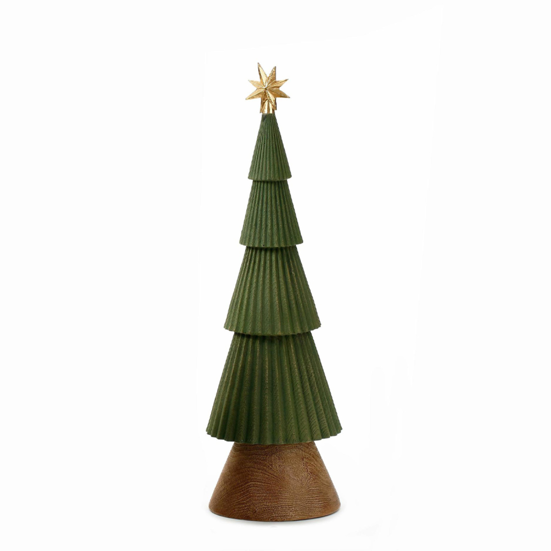 XMAS GREEN TREE M DECO POLYRESIN GREEN BROWN GOLD