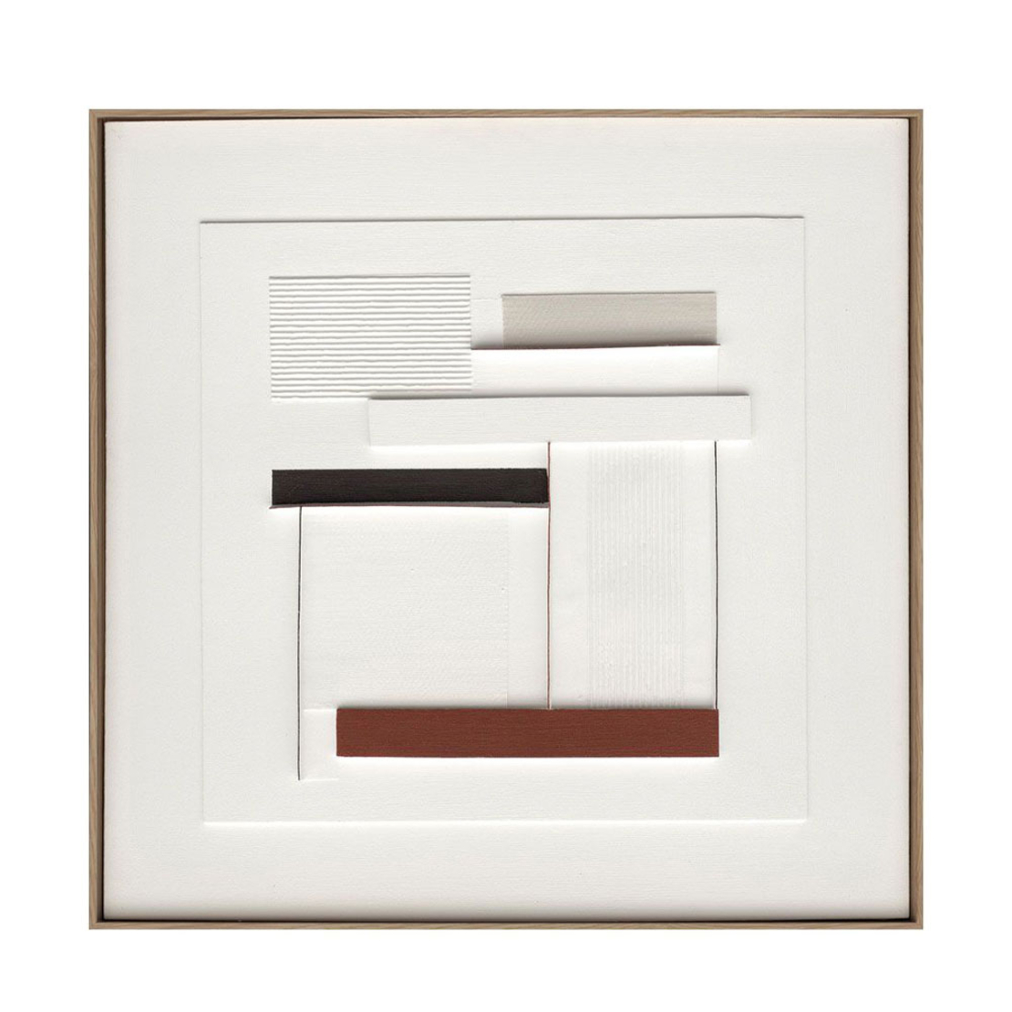 RORTER PAINTING DECORATIVE 80x80x5 CANVAS WHITE BEIGE TERRACOTTA BLACK WOOD NATURAL
