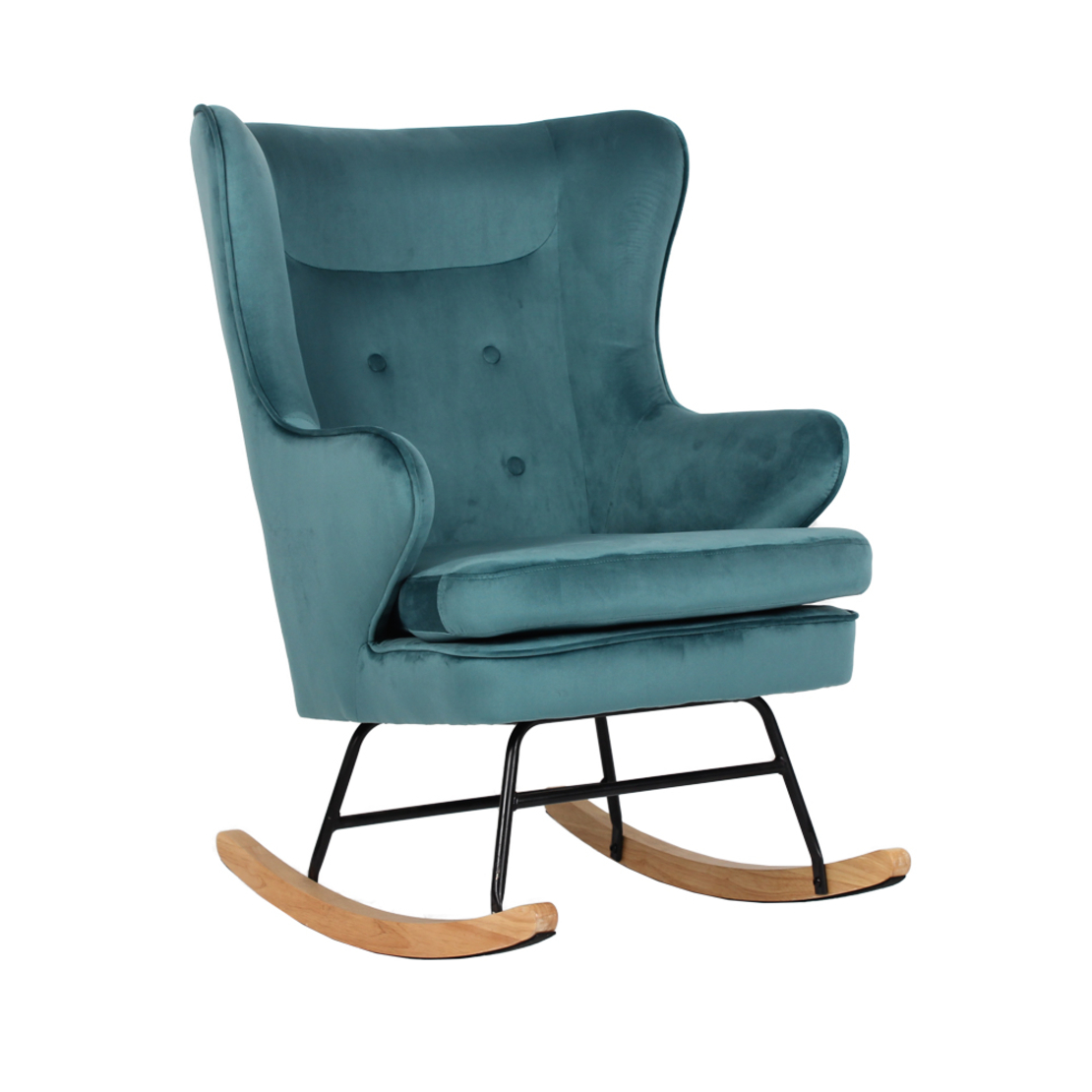 ROCKER ARMCHAIR ROCKING FABRIC EMERALD WOOD RUBBERWOOD NATURAL E1 PRC