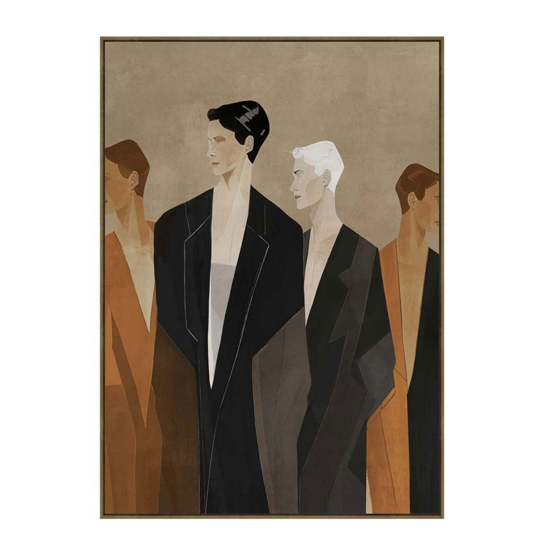 HUMAN FLOW PAINTING DECORATIVE WITH FRAME 80x120x4 CANVAS BROWN BEIGE PP BLACK
