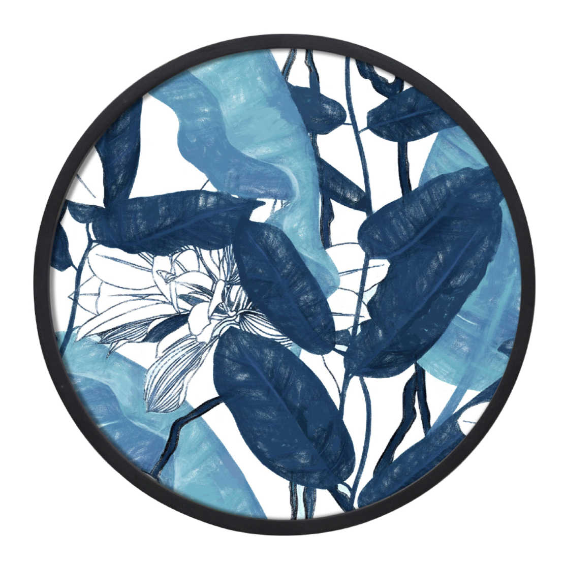 BLU ROUND 2 PAINTING CANVAS BLUE WHITE WOOD FRAME