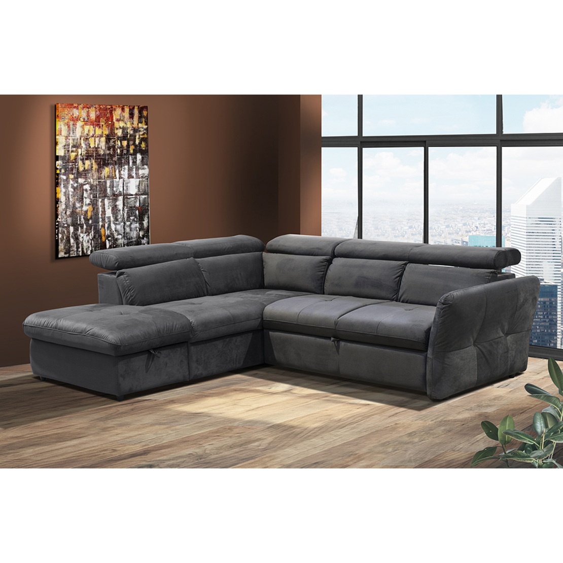 MONSERAT SOFA BED CORNER LEFT EASY CLEAN FABRIC ANTHRACITE E1 EU