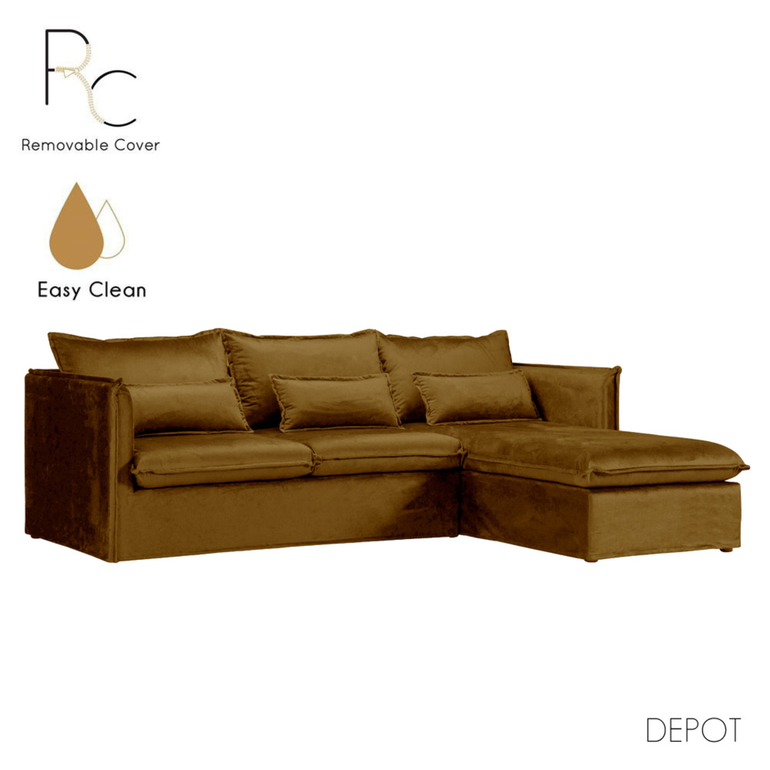 ONE ONLY SOFA CORNER RIGHT EASY CLEAN FABRIC GOLD E1 EU