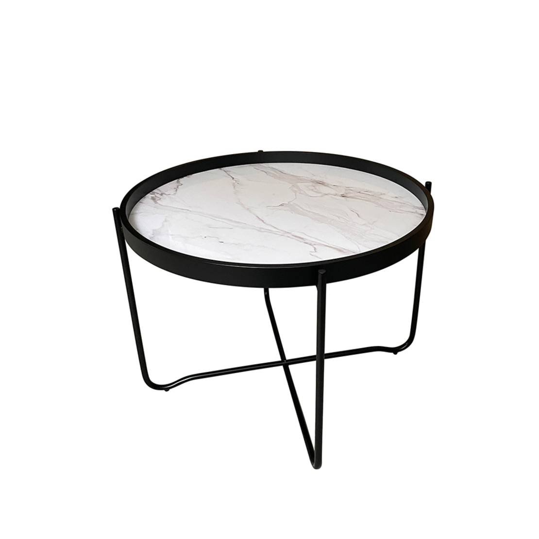 ALABASTER COFFEE TABLE MDF WHITE WITH PATTERN METAL BLACK 63x63xH42cm E1 PRC