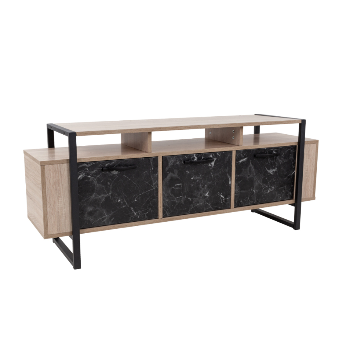 WAGON TV STAND MELAMINE SONOMA BLACK STONE METAL 150x40xH60cm E1 TR