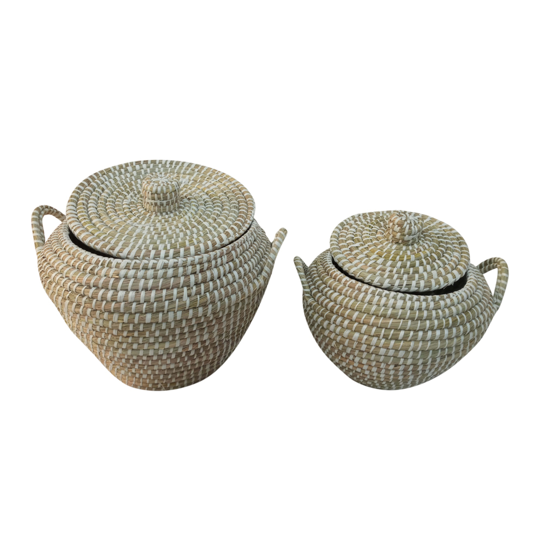 ARELI BASKET WITH LID SET 2PCS KANSGRASS PVC NATUR