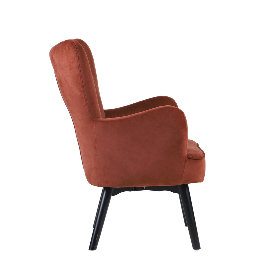 BELLA ARMCHAIR FABRIC RUST RED WOOD BLACK E1 PRC