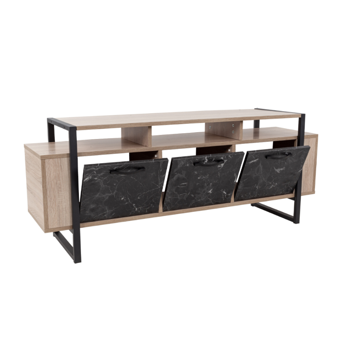 WAGON TV STAND MELAMINE SONOMA BLACK STONE METAL 150x40xH60cm E1 TR