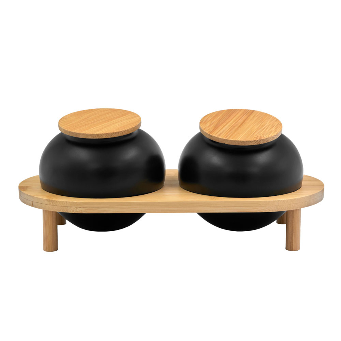 CURVE STORAGE JAR WITH LID SET 2PCS PORCE BAMB