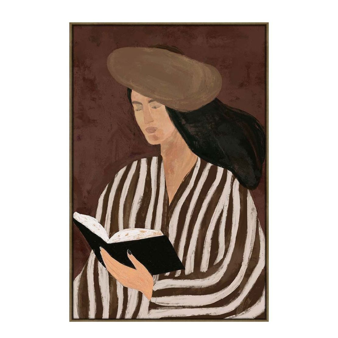 LITERARY CALM PAINTING DECORATIVE WITH FRAME 80x120x4 CANVAS BROWN PP