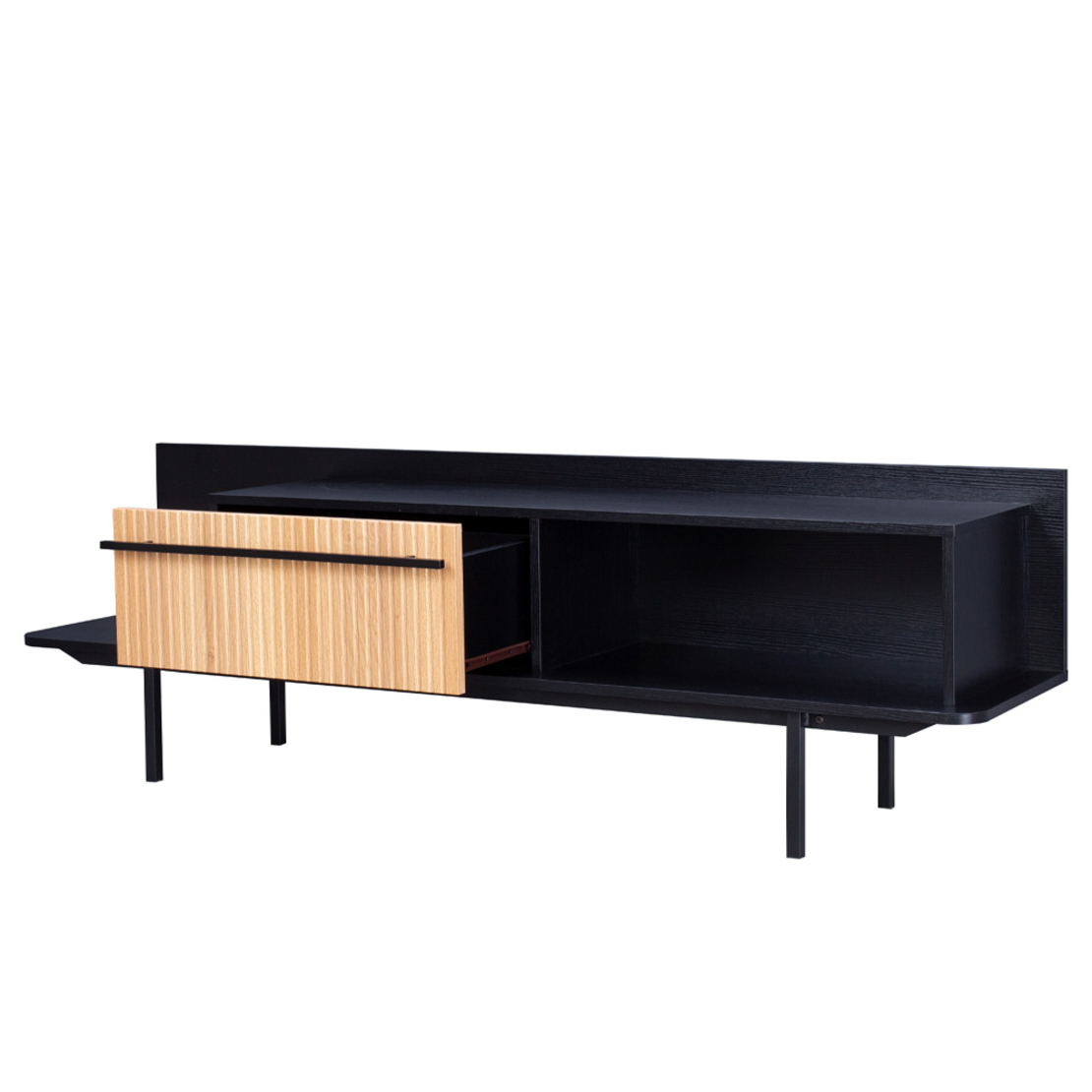 ORIGAMI TV STAND 1DRAWER CHIPBOARD WITH MELAMINE CARTA BLACK SONOMA METAL BLACK 160x39,5xH50cm E1 PRC