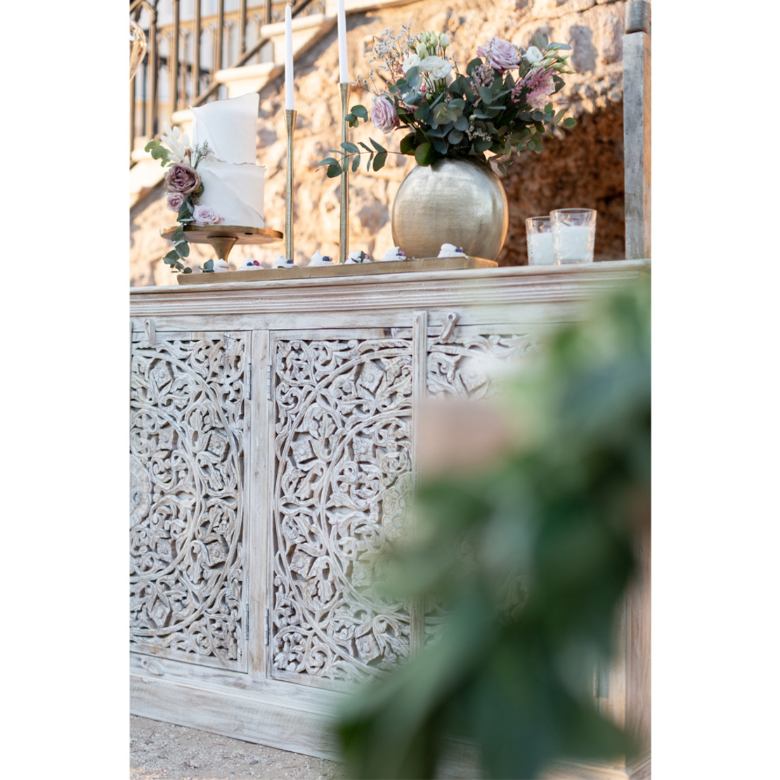STELLA CANDLE HOLDER ALUMINIUM GOLD 13x13xH48cm IN