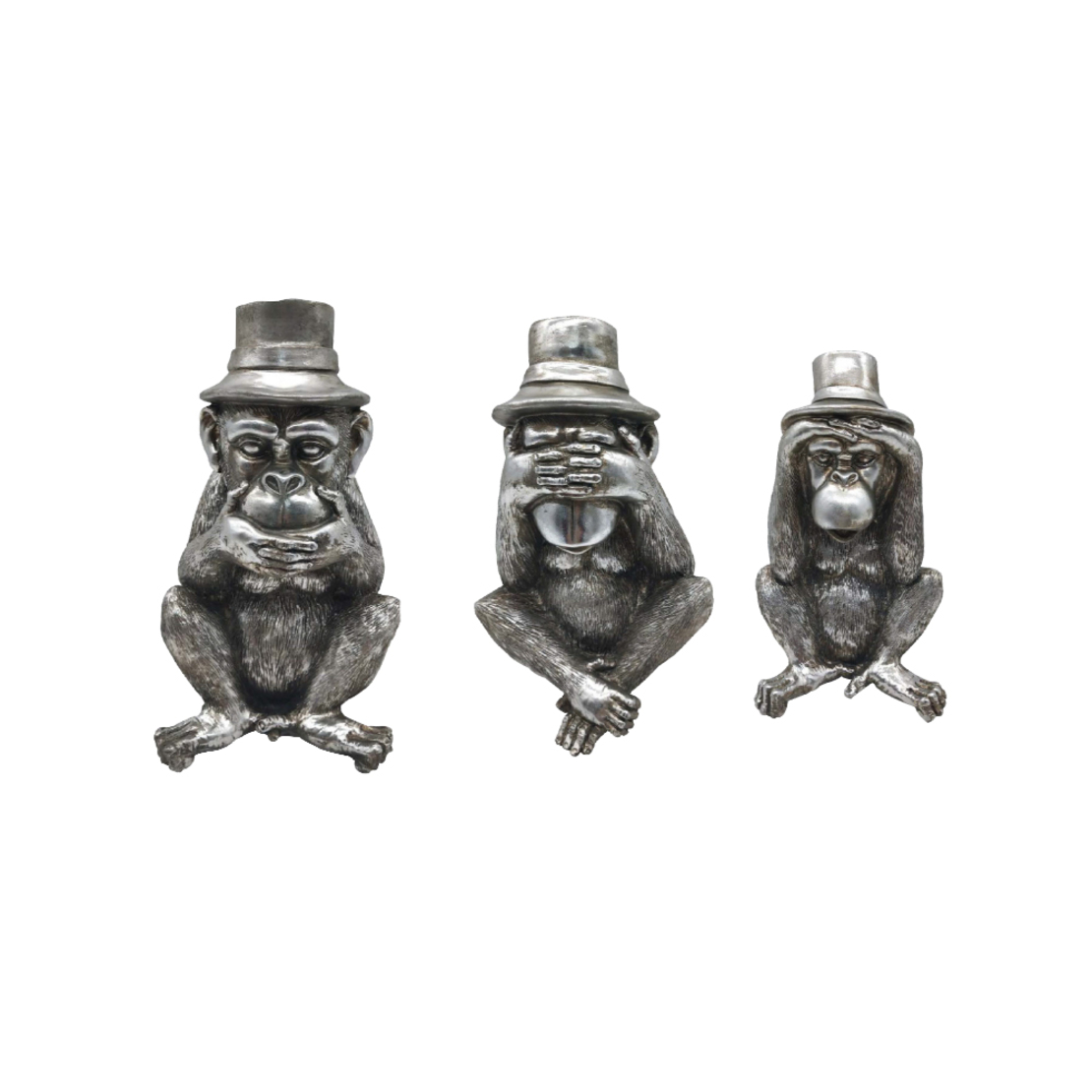 MONKIES 1 DECO MONKEY SET 3PCS POLYRESIN SILVER 13