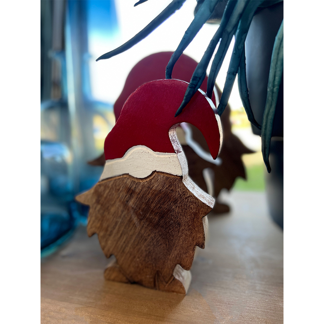 XMAS WOODY SANTA DECO WOOD MANGO NATURAL RED WHITE