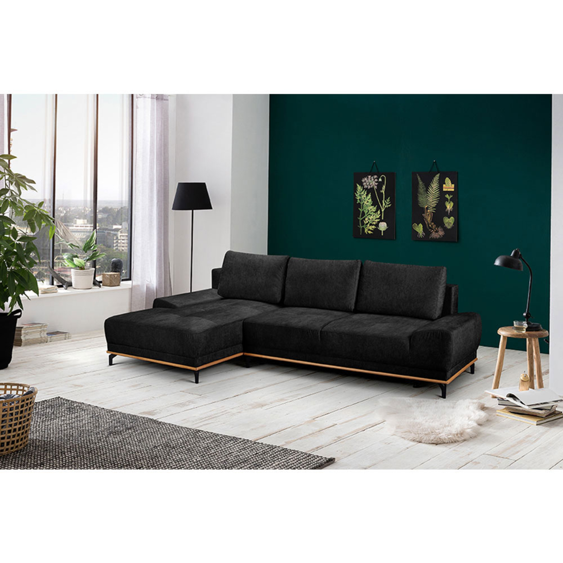 NATURA SOFA BED CORNER LEFT EASY CLEAN FABRIC ANTHRACITE E1 EU
