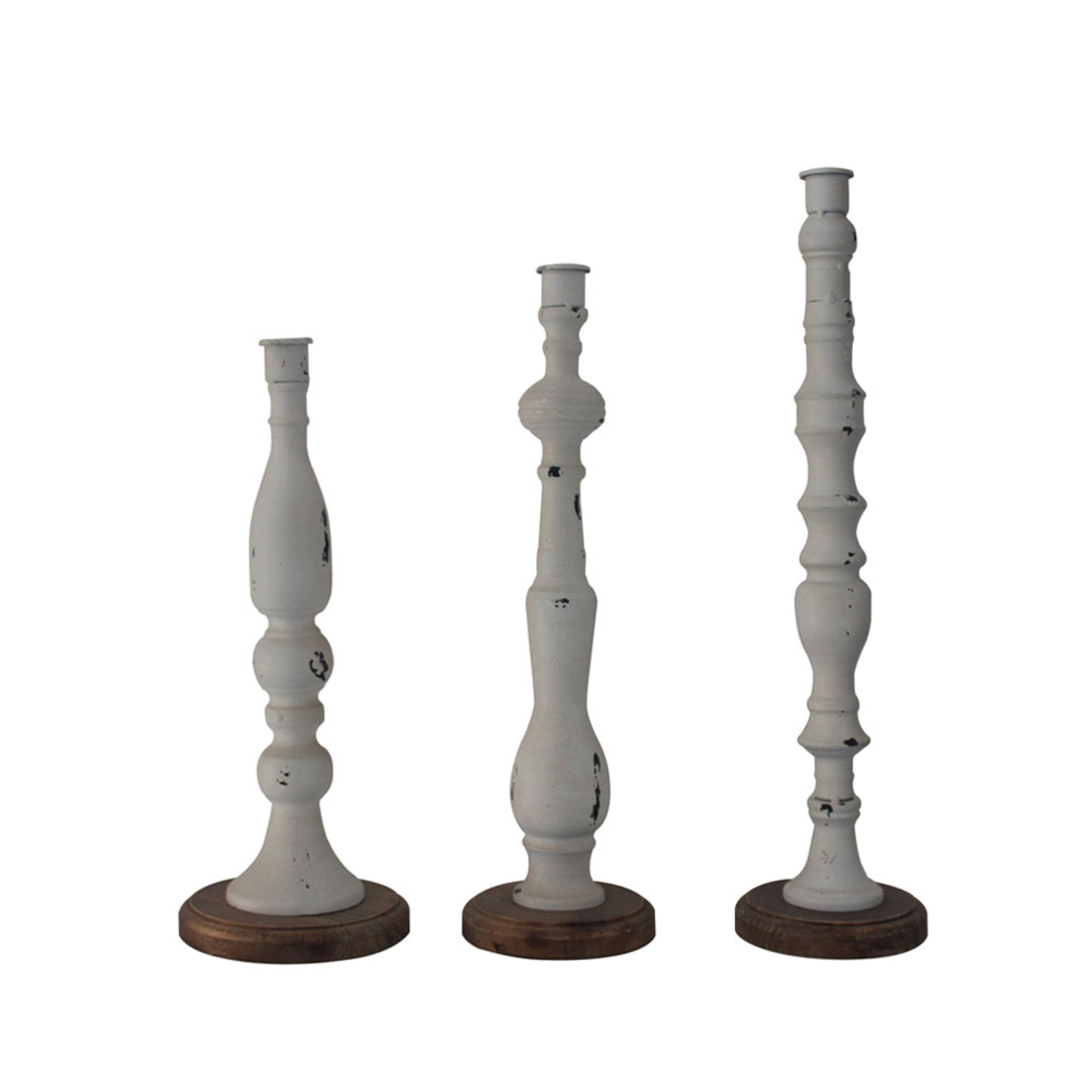 LA POUPEE CANDLE HOLDER SET 3PCS METAL WOOD WHITE