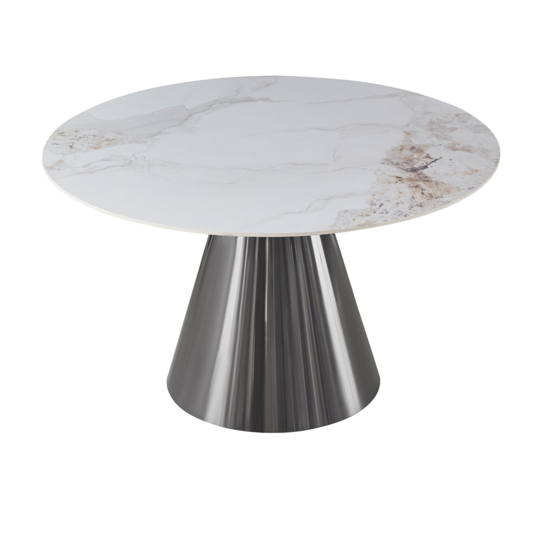 CIRCUS TABLE ROUND TABLE CERAMIC WHITE WITH MARBLE PATTERN STAINLESS STEEL BLACK PRC