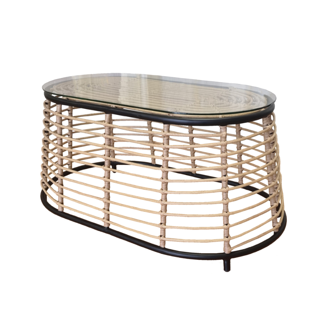 LOOM COFFEE TABLE PE WOVEN NATURAL BLACK 95x55xH45cm PRC