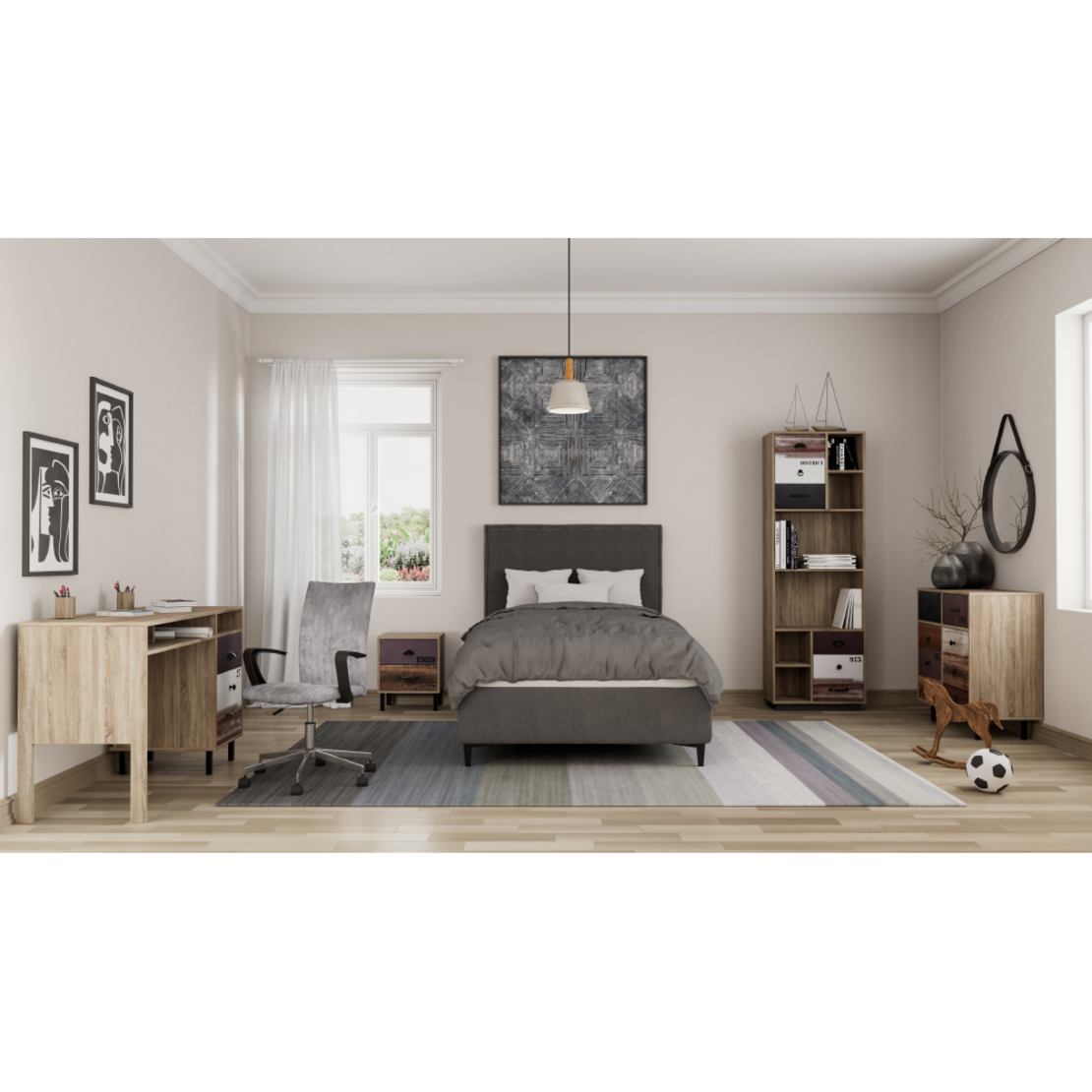 NUMBER COMMODE 2DOORS 2DRAWERS CHIPBOARD WITH MELAMINE CARTA SONOMA METAL WHITE GREY BLACK E1 PRC