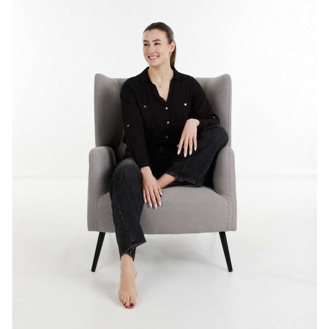 MONACO ARMCHAIR FABRIC GREY WOOD RUBBERWOOD BLACK PRC