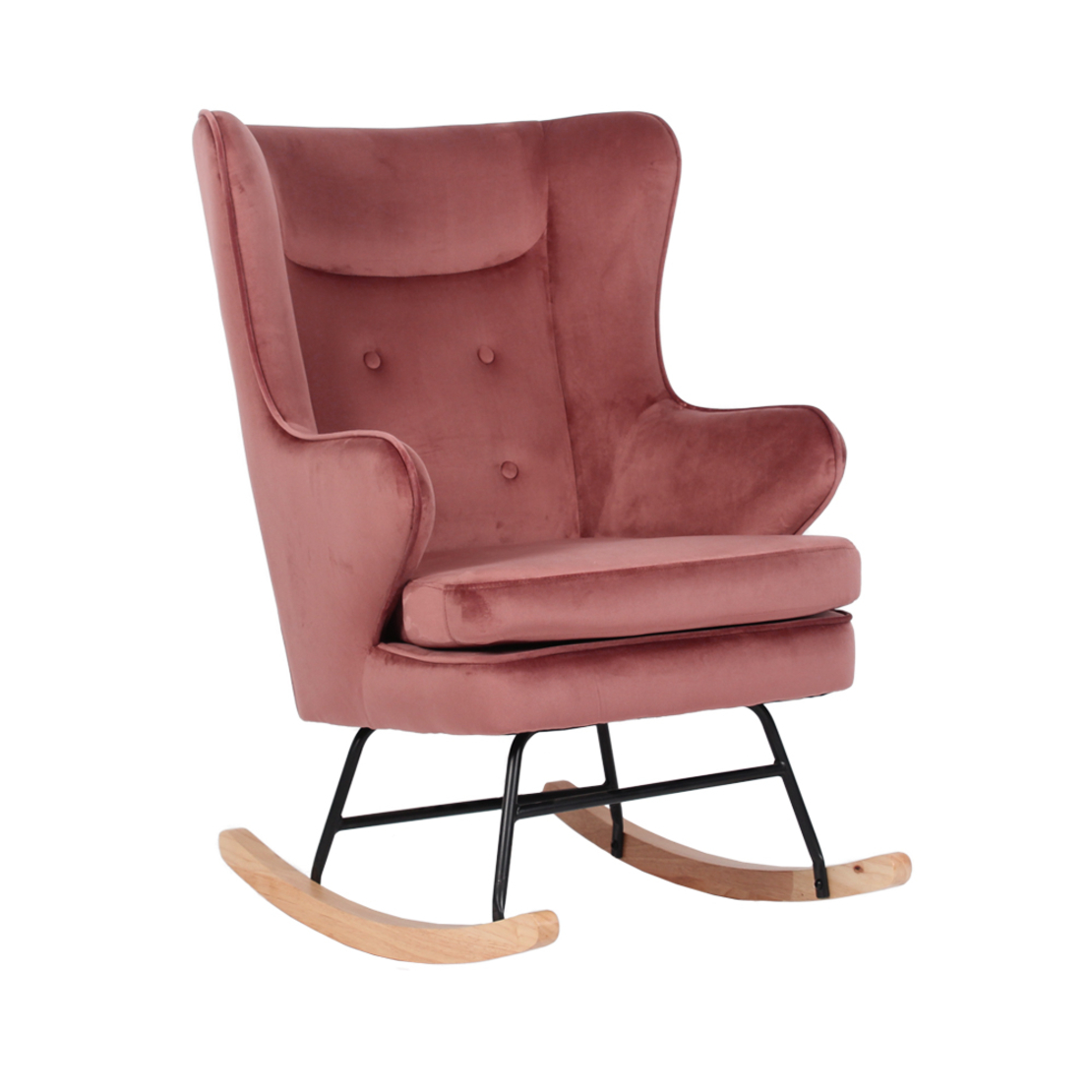 ROCKER ARMCHAIR ROCKING FABRIC PINK WOOD RUBBERWOOD NATURAL E1 PRC