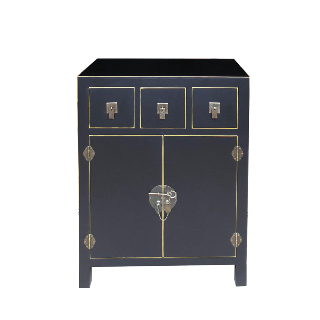 JAPANESE COMMODE 2DOORS 3DRAWERS VENEER FIRWOOD BLACK MDF GOLD E1 PRC