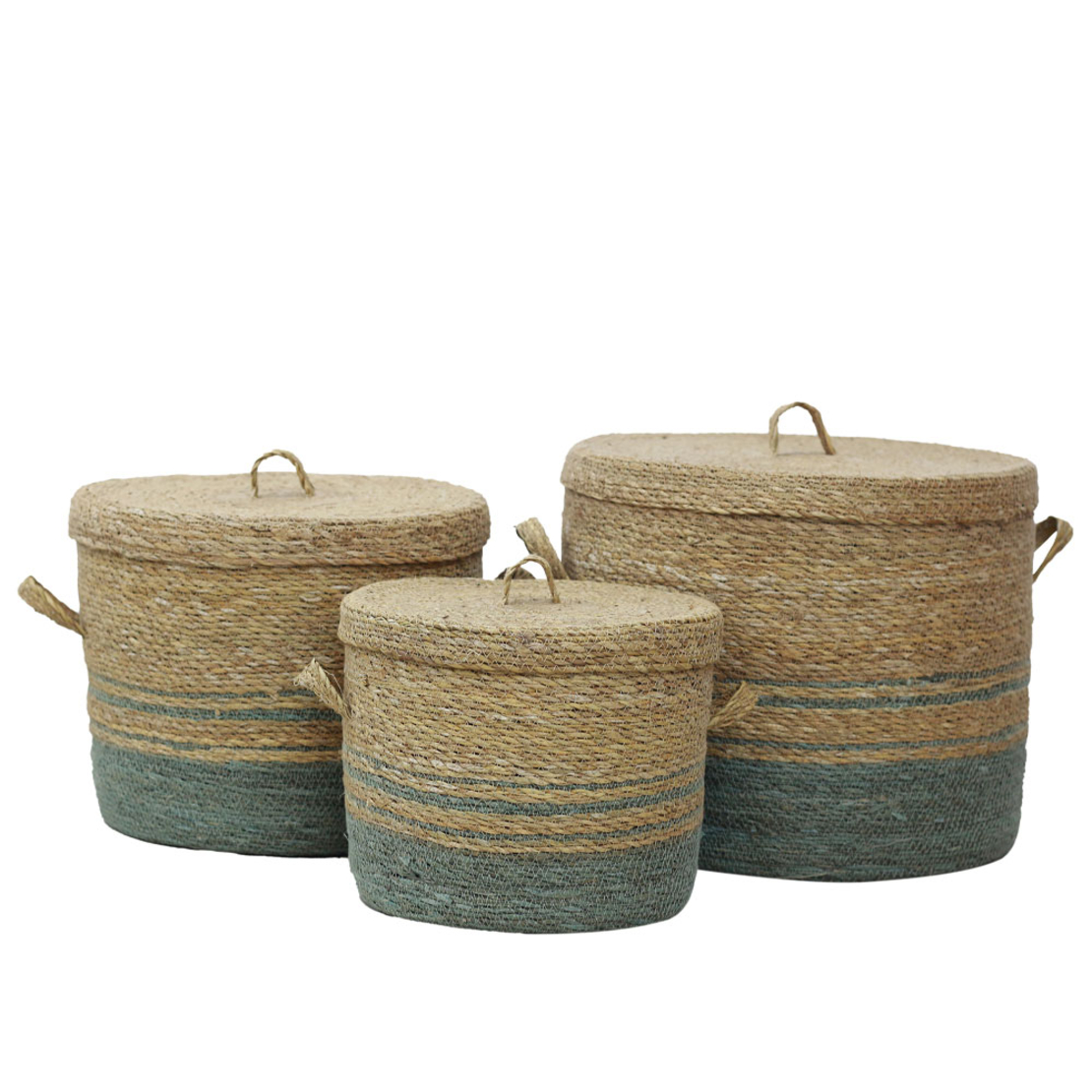 AMORGOS BASKET WITH LID SET 3PCS SEAGRASS NATURAL