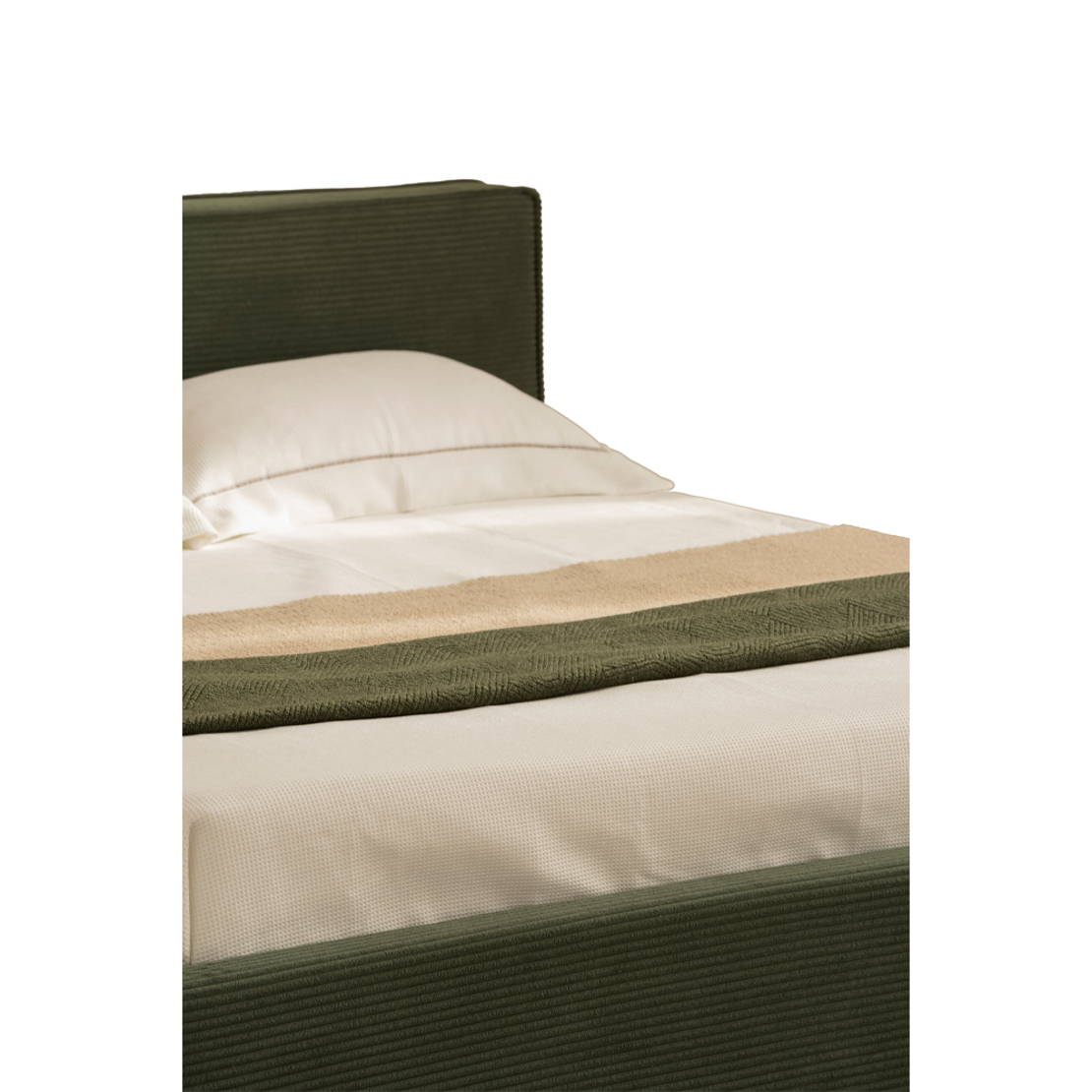 PUZZLE BED (FOR MATTRESS 160x200cm) FABRIC OLIVE GREEN METAL BEIGE E1 PRC