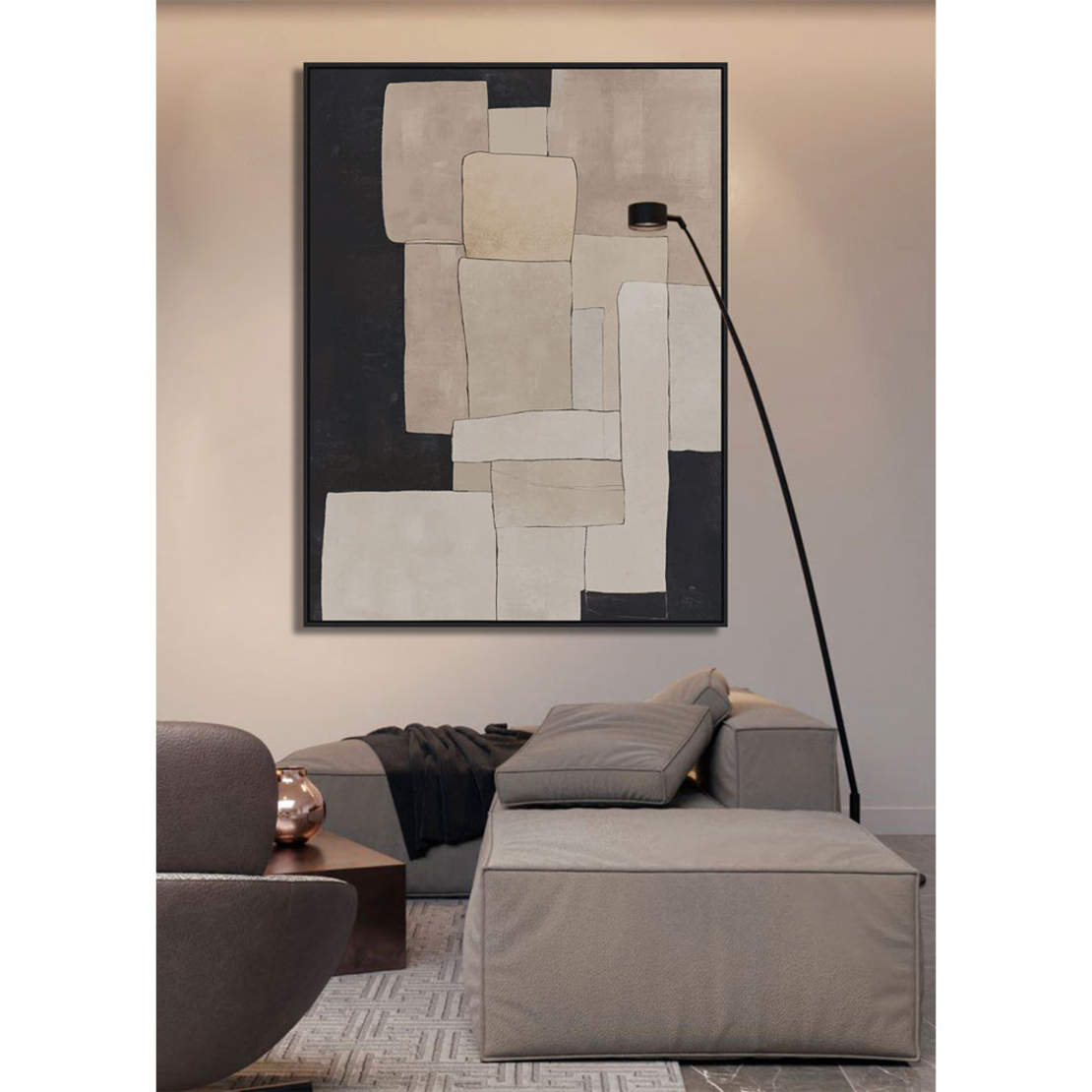 BEYOND THE VEIL PAINTING DECORATIVE WITH FRAME 90x120x4 CANVAS BEIGE BLACK PP