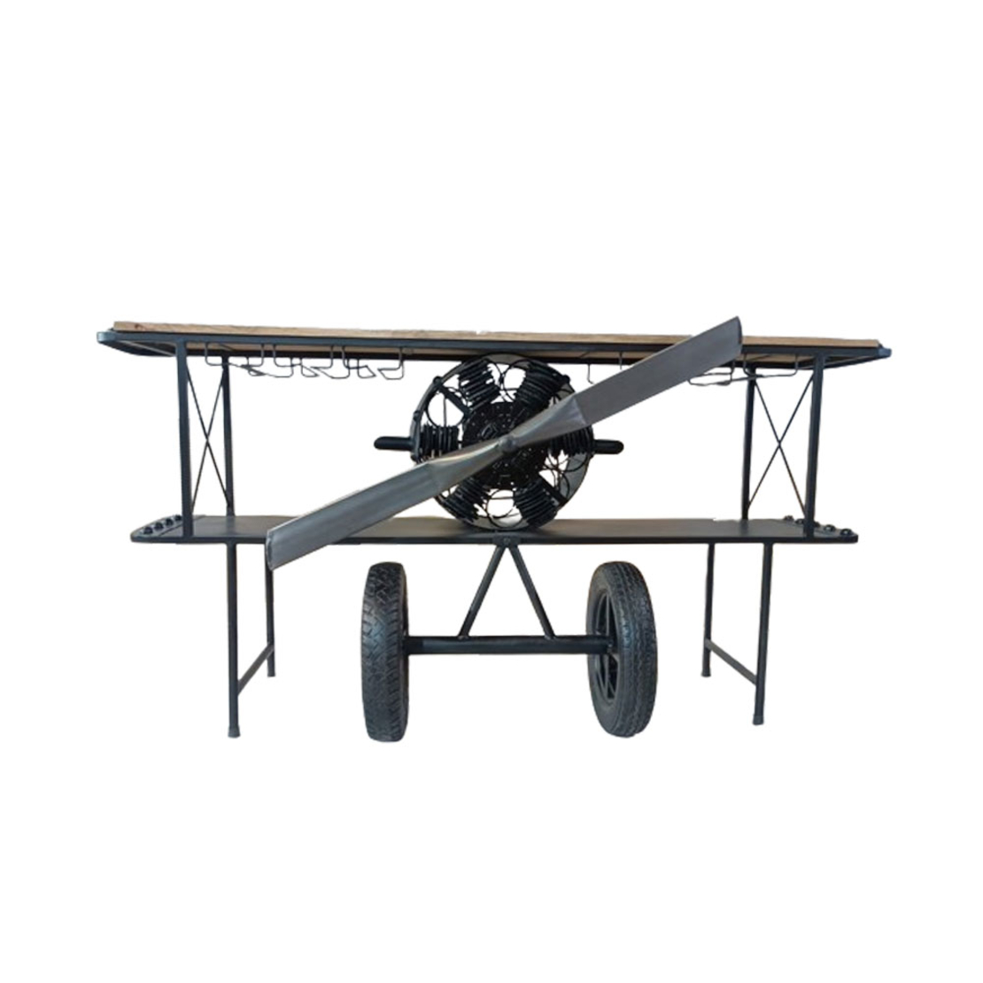AVIATION CONSOLE BAR METAL NATURAL WOOD MANGO BLACK 191x58xH91cm IN