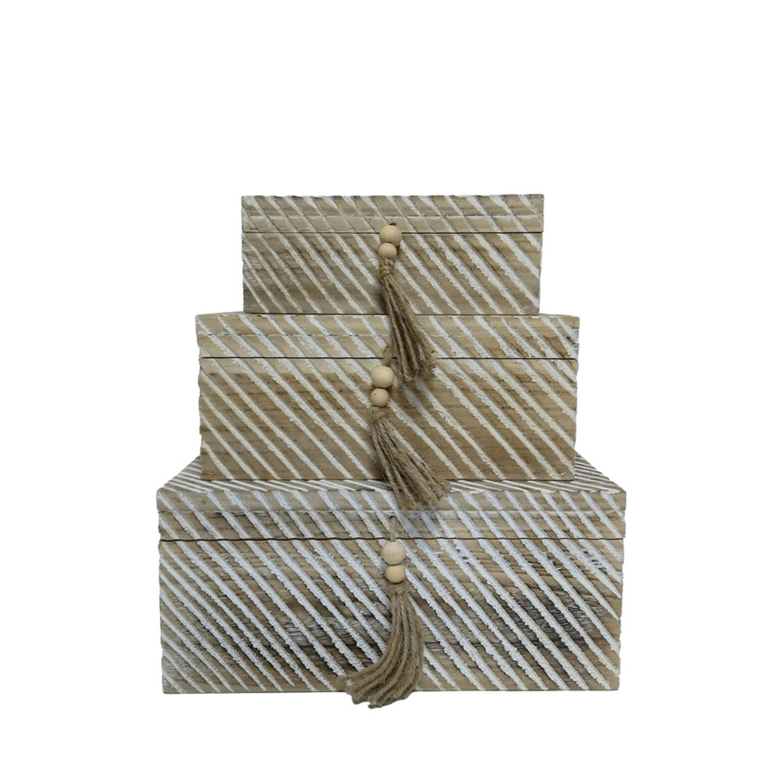SENGO BOX STORAGE 3 PCS 38x25x17 WOOD NATURAL WHITE