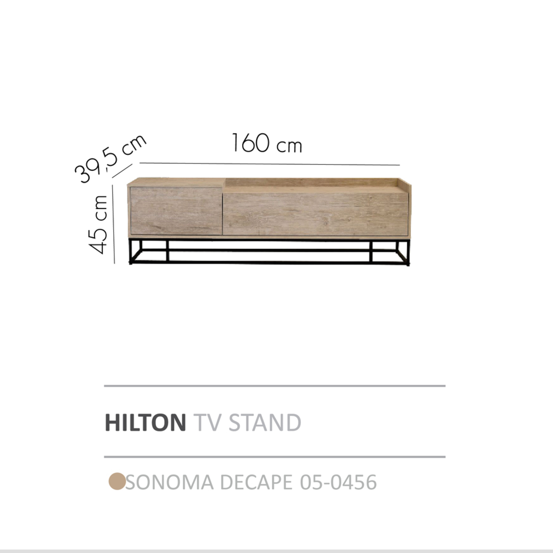 HILTON TV STAND CHIPBOARD WITH MELAMINE CARTA SONOMA DECAPE METAL BLACK 160x39,5xH45cm E1 PRC