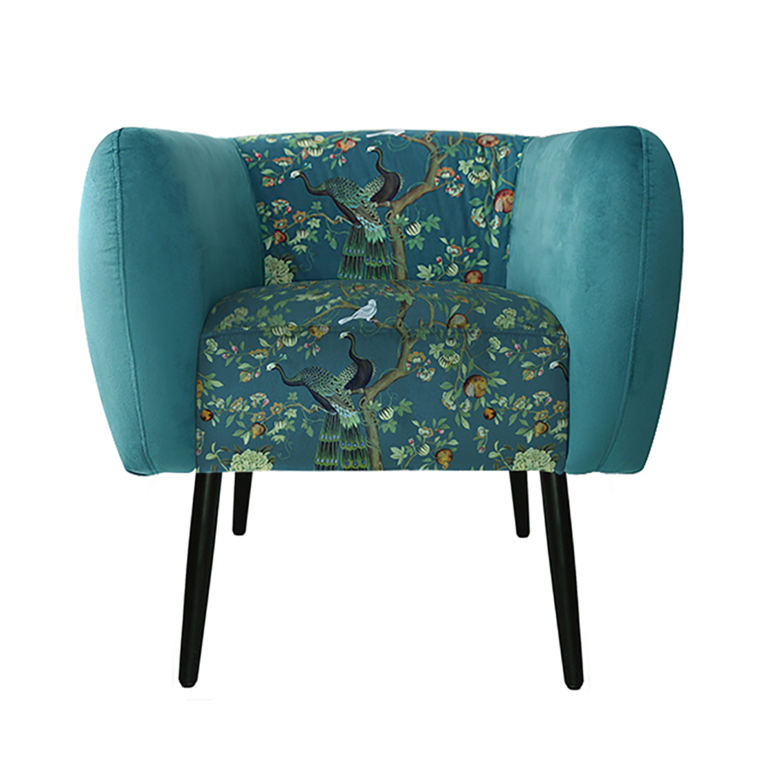 STAGI ARMCHAIR FABRIC PETROL WITH PATTERN WOOD BLACK PRC