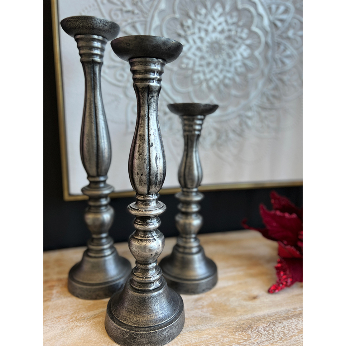 LUSAR CANDLE HOLDER SET 3PCS ALUMINIUM SILVER ANTI