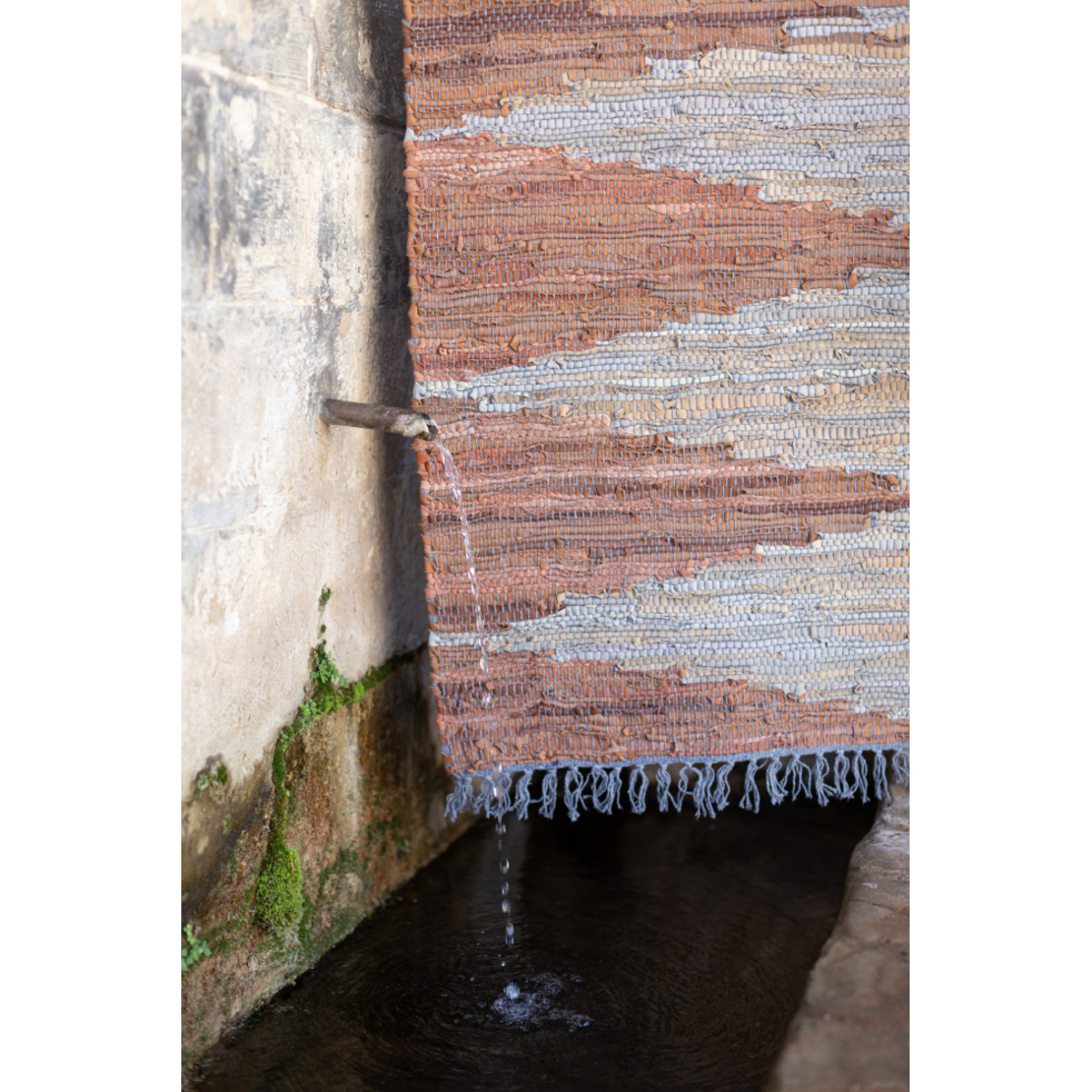 FLAME CARPET LEATHER BROWN BEIGE 70x150cm IN